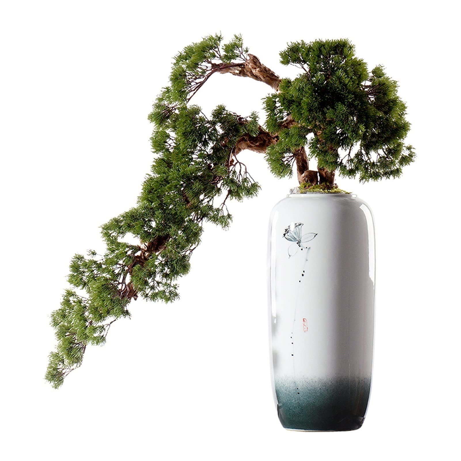 WOTZOV Simulation Potted Plants Bonsai Tree Artificial Bonsai Welcome Pine Tree Potted Plants Fake Green Plant Ceramic Vase