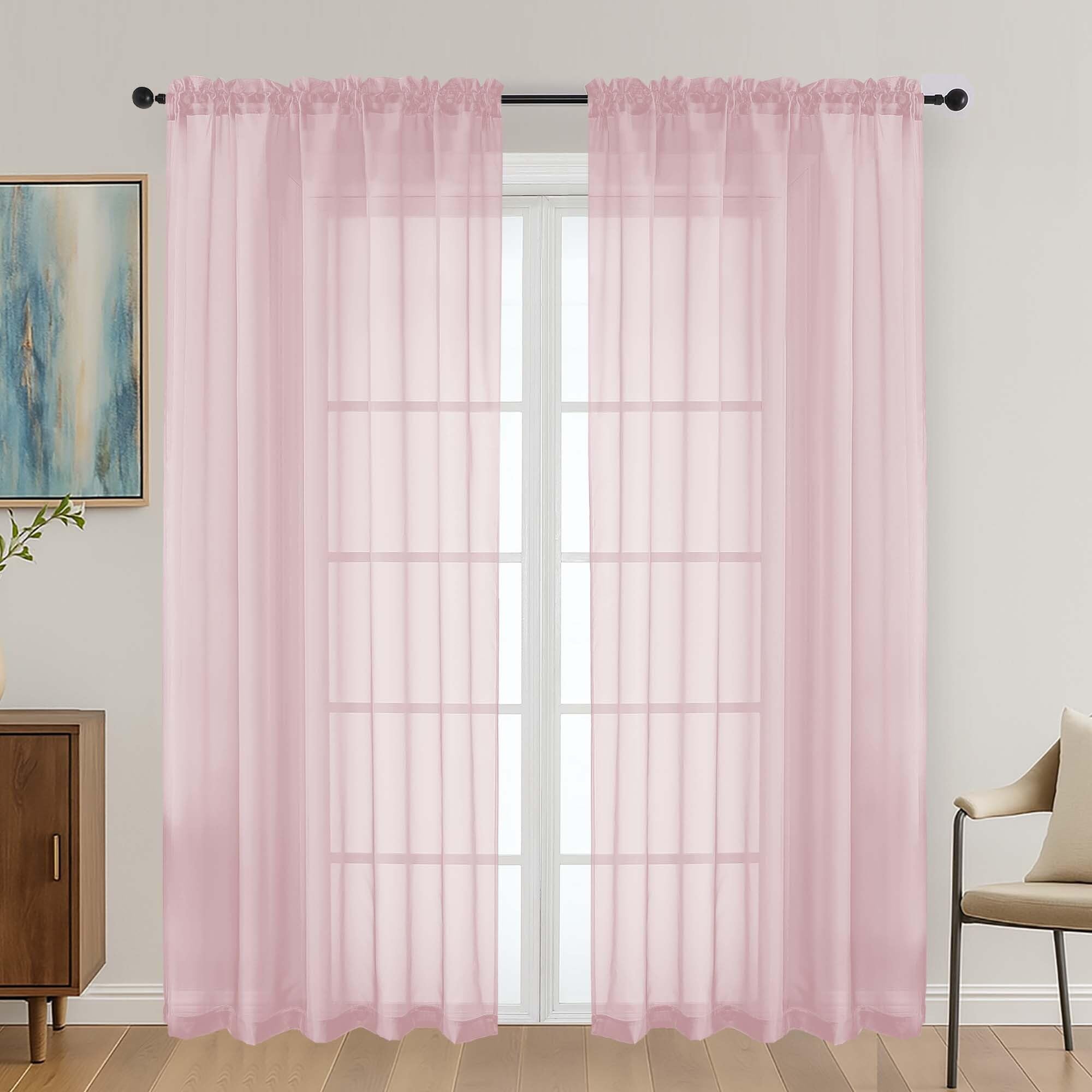 OVZME Blush Pink Sheer Curtains 72 Inches Long 2 Panels Set, Light Filtering Sheer Curtains for Living Room Bedroom 59 Inch Extra Wide, Modern Voile Filmy Rod Pocket Window Drapes, 59Wx72L Inches