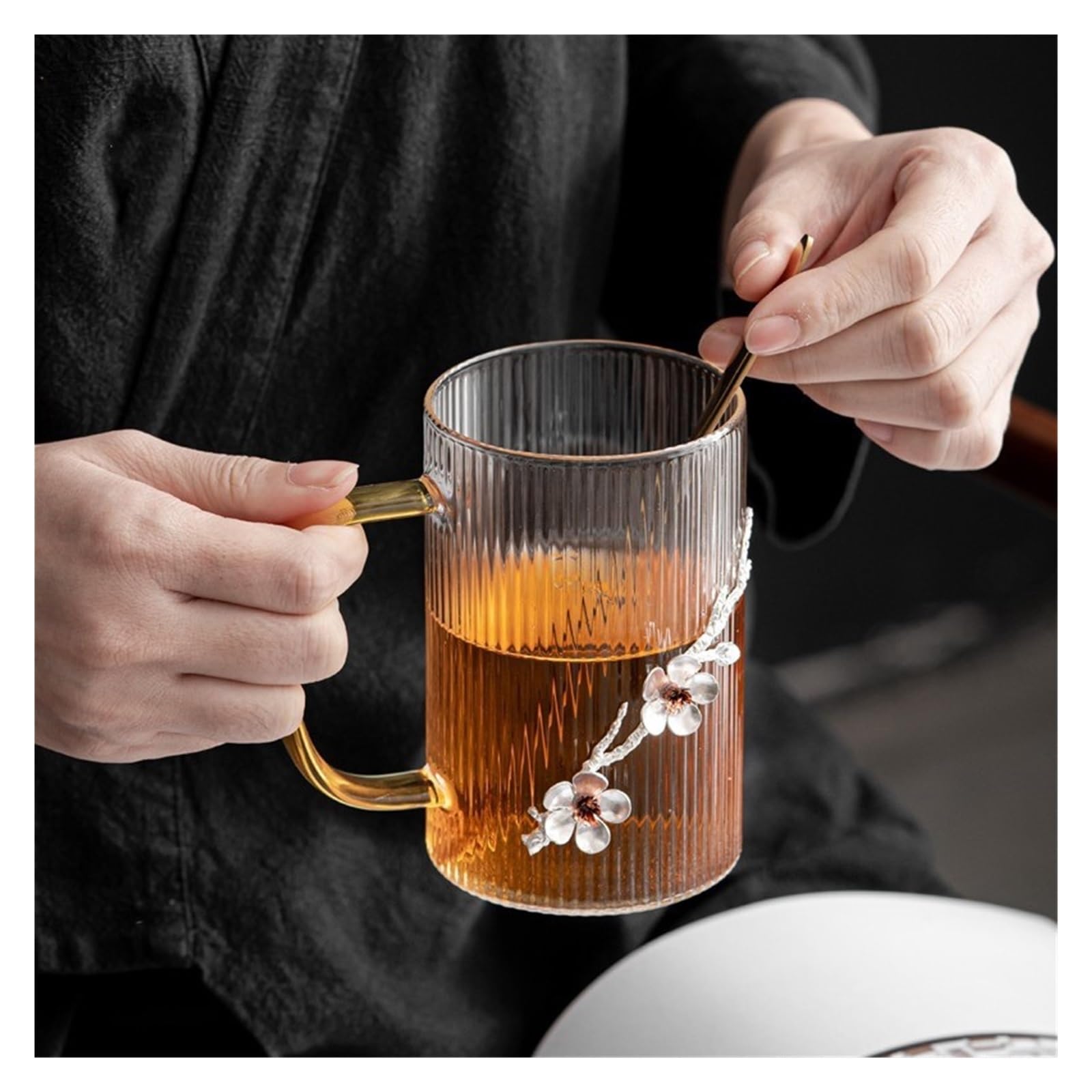 taza de vidrio, Vasos de vidrio de 15,6 onzas con asa, cuchara y tapa