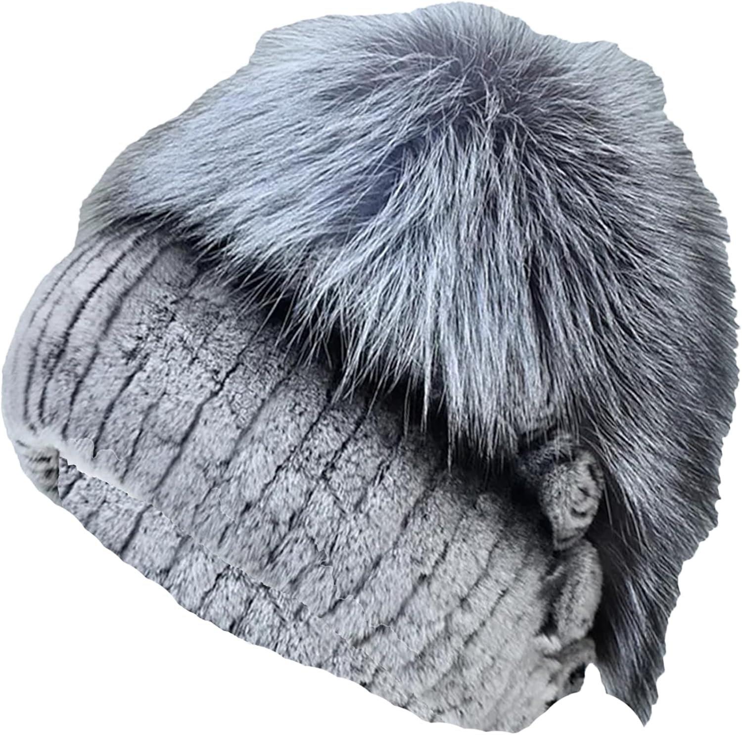 Winter Warm Furry Russian Cossack Knit Beanie Hat for Women with Flower Vintage Patchwork Double Layered Cold Weather Hat