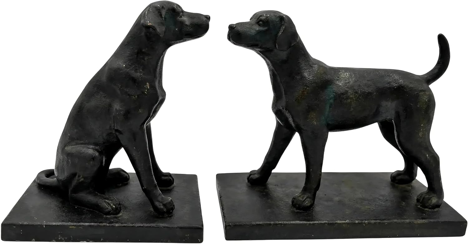 Comfy Hour Labrador Retriever Dog Bookends, Black Resin Decorative Book Ends, Heavy Duty Book Holder for Shelves & Office, 9.1 Inch, Home Decor, 1 Pair
