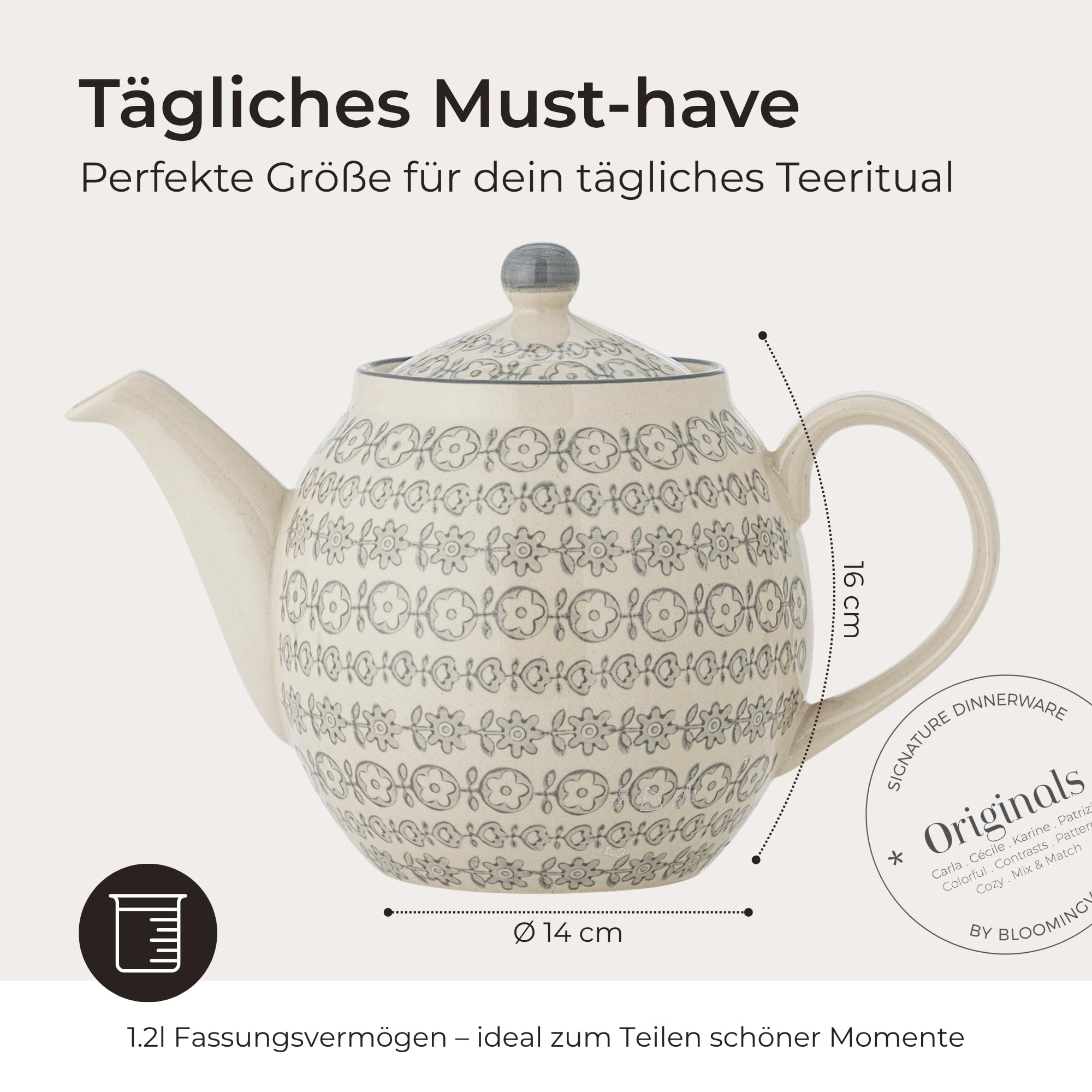 Bloomingville Teiera Karine, grigio, ceramica