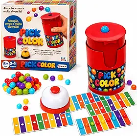 Jogo Bingo das Cores com Sino Brinquedo Educativo Montessori Coordenação e Reconhecimento de Cores 2 a 4 Jogadores +5 Anos