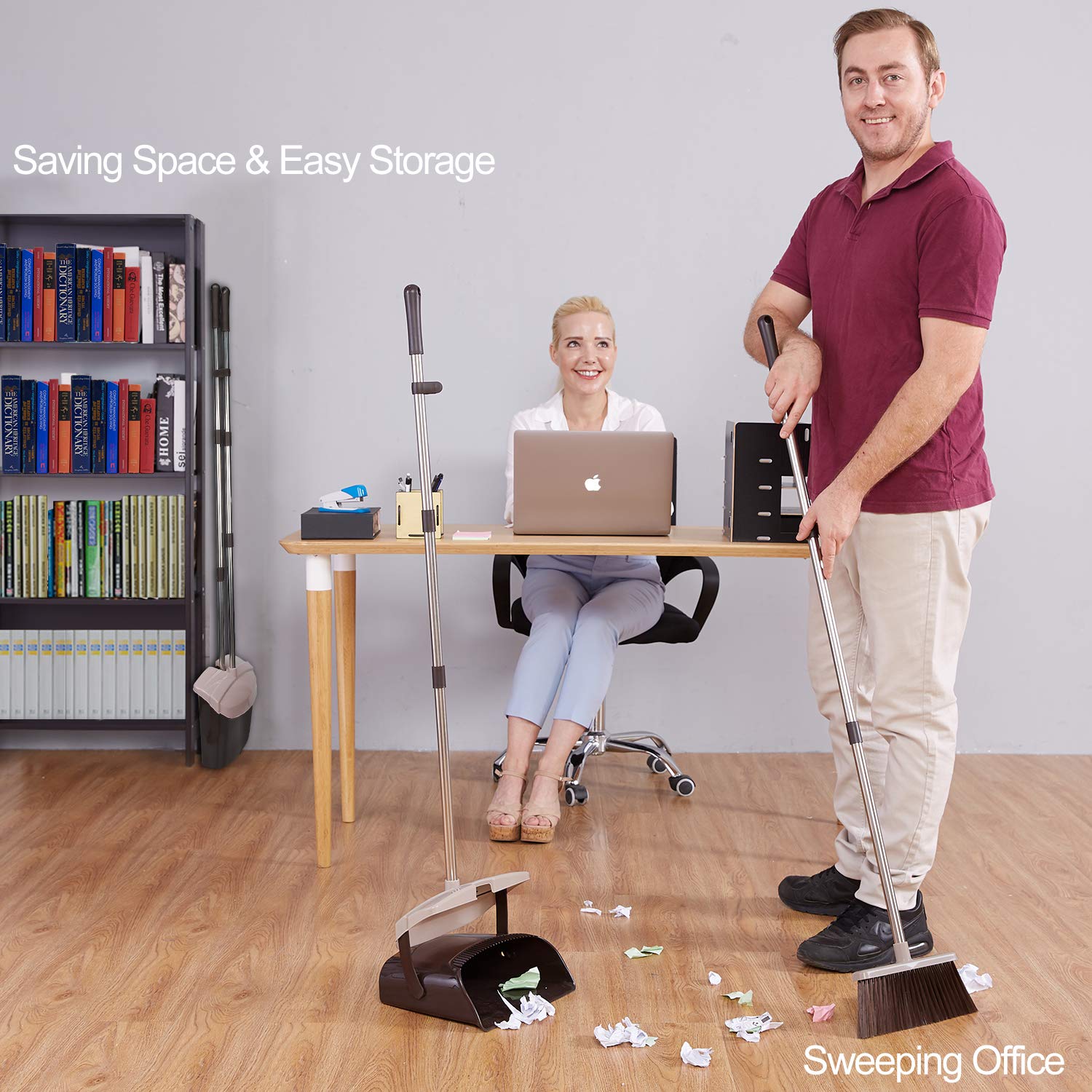 YaYbYc Broom and Dustpan Set with Lid Super Long Handle Lobby Broom with Dust Pan Teeth for Self