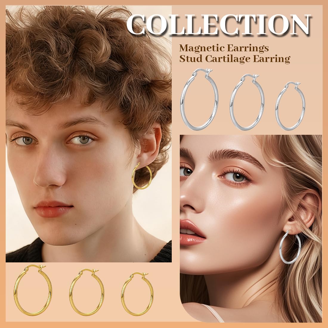 Aros de Acero Inoxidable Hipoalergénicos - 6 Pares Plata/Oro, Tallas 10/15/25mm para DIY Joyas