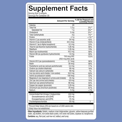 Miniatura 5 de Biostime Vitaminas prenatales avanzadas para mujeres  20 nutrientes, multivitamínicos, ácido fólico, hierro, prebióticos y ácidos grasos Omega 3 EPA