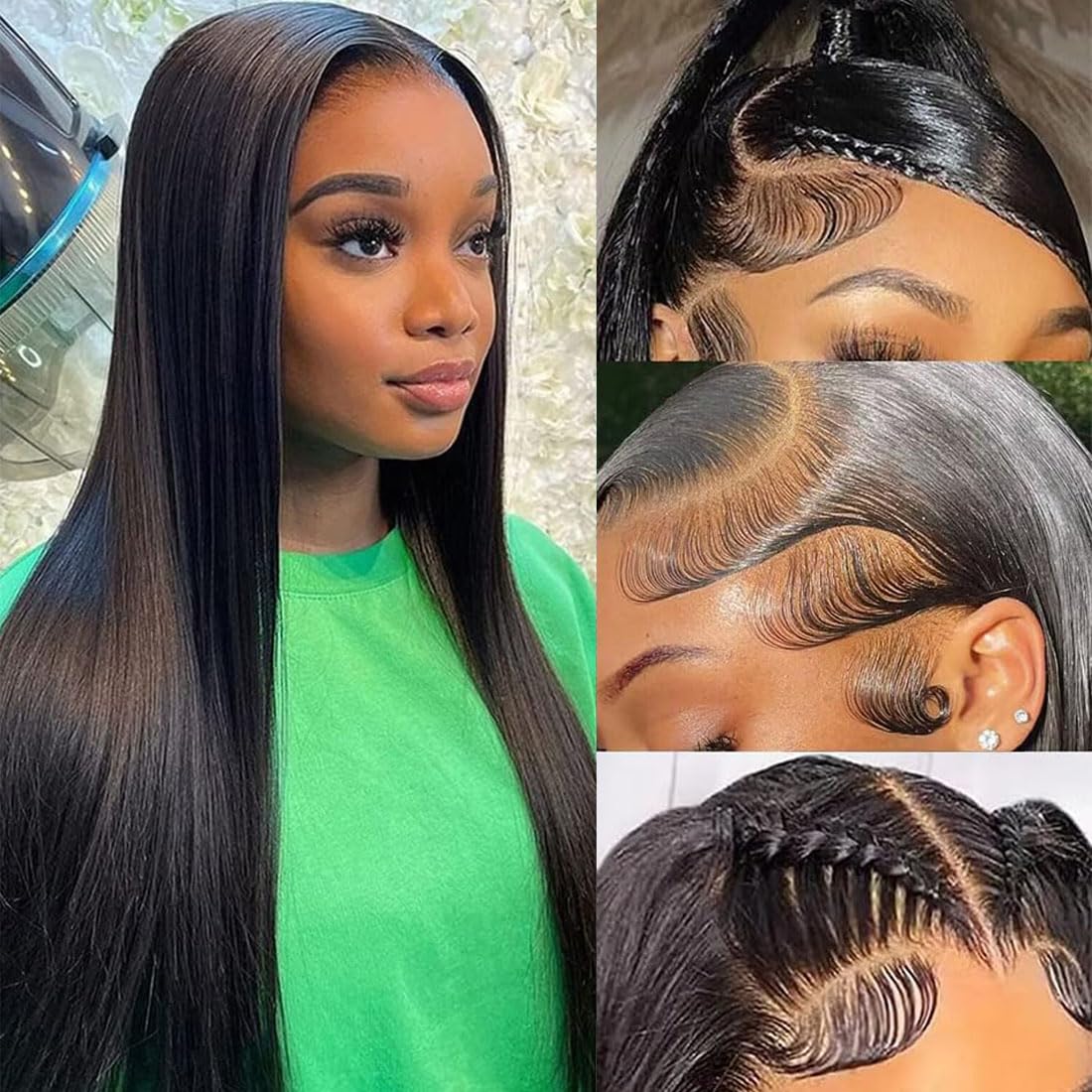 28 Inch Lace Front Wigs Human Hair 200% Density Straight Human Hair Wigs Pre Plucked 13x4 HD Lace Frontal Wig Human Hair for Women Natural Black Color