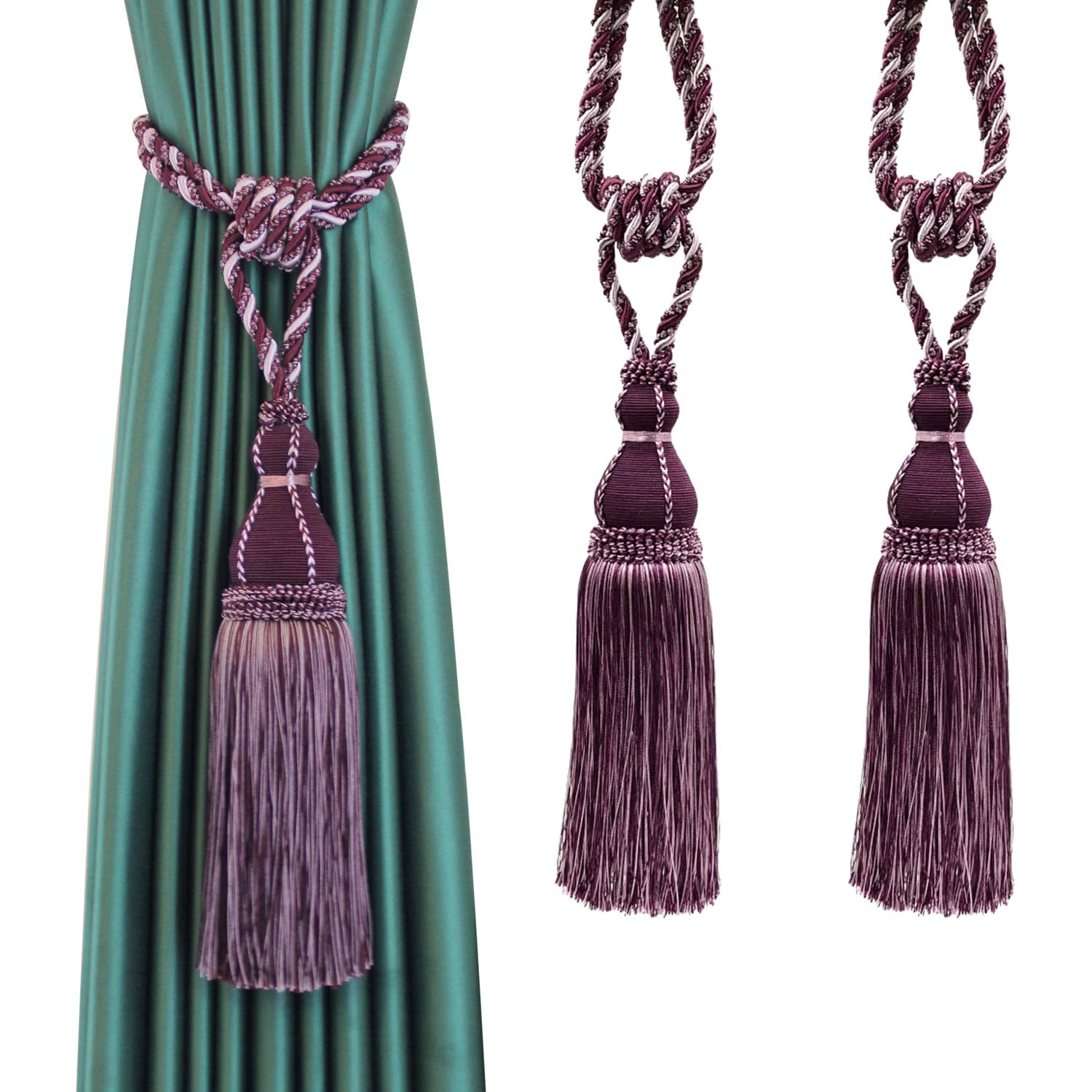 Tassel Curtain Tiebacks， Tassel Curtain Tiebacks Braided Rope For Home Office Decor Multicolor 1/2 pcs(Purple,2pcs)