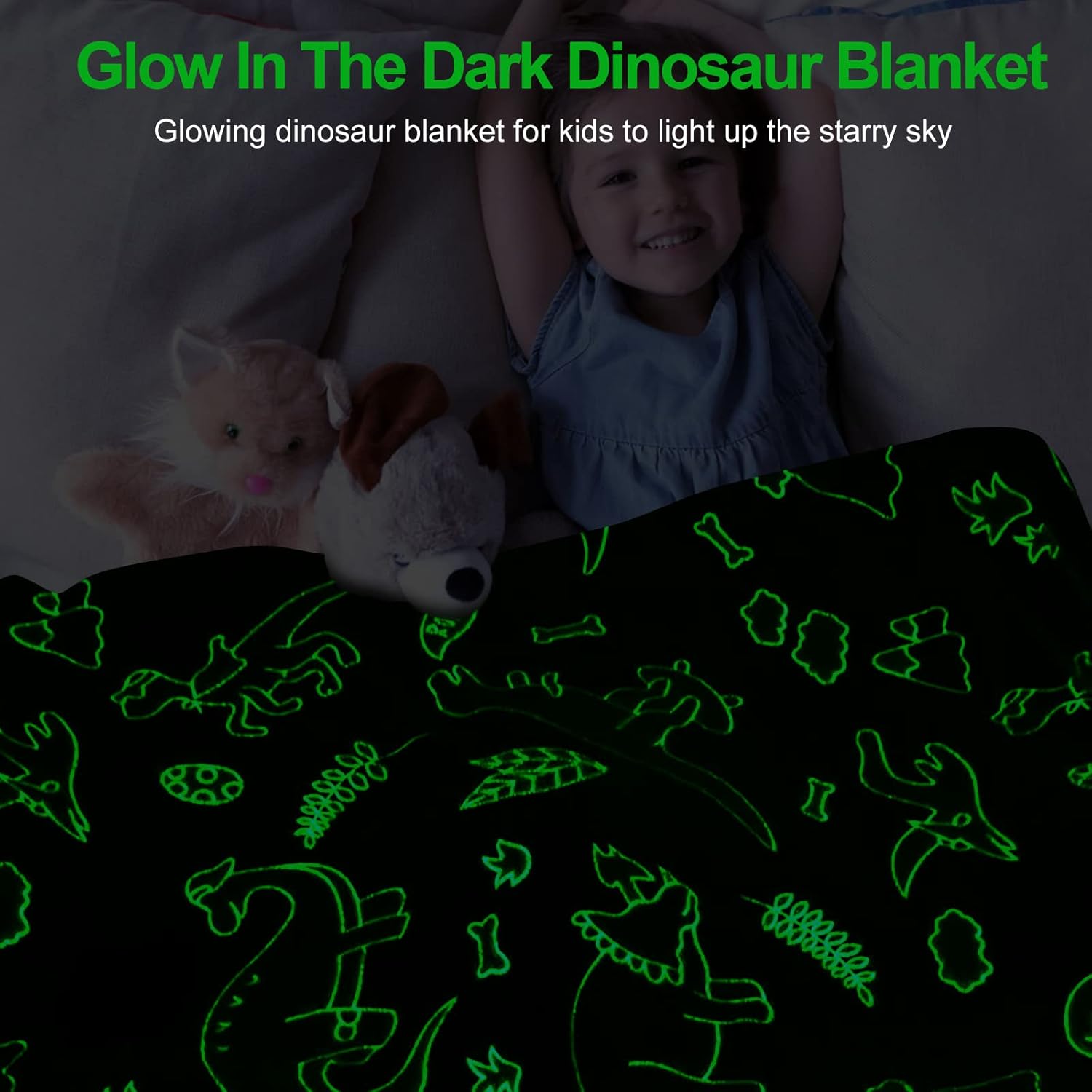 Glow in the Dark Dinosaur Blanket for Kids Boys Toddler, Soft Fleece Throw 40"x60" Birthday Gift - Image 2