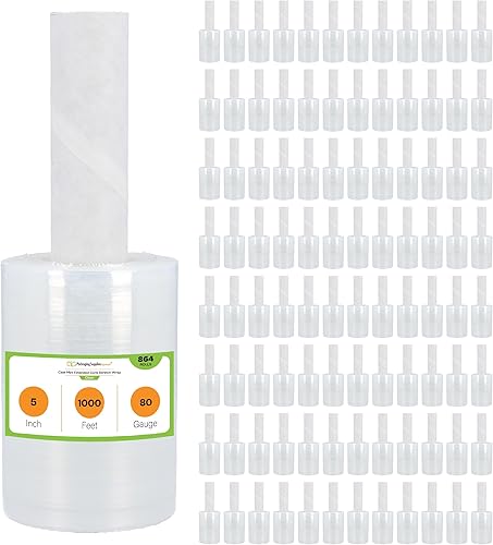 Vista 46 de PackagingSuppliesByMail - Mini envoltura elástica PSBM con asas, paquete de 12, 5 pulgadas x 1000 pies, calibre 80, plástico transparente con asas