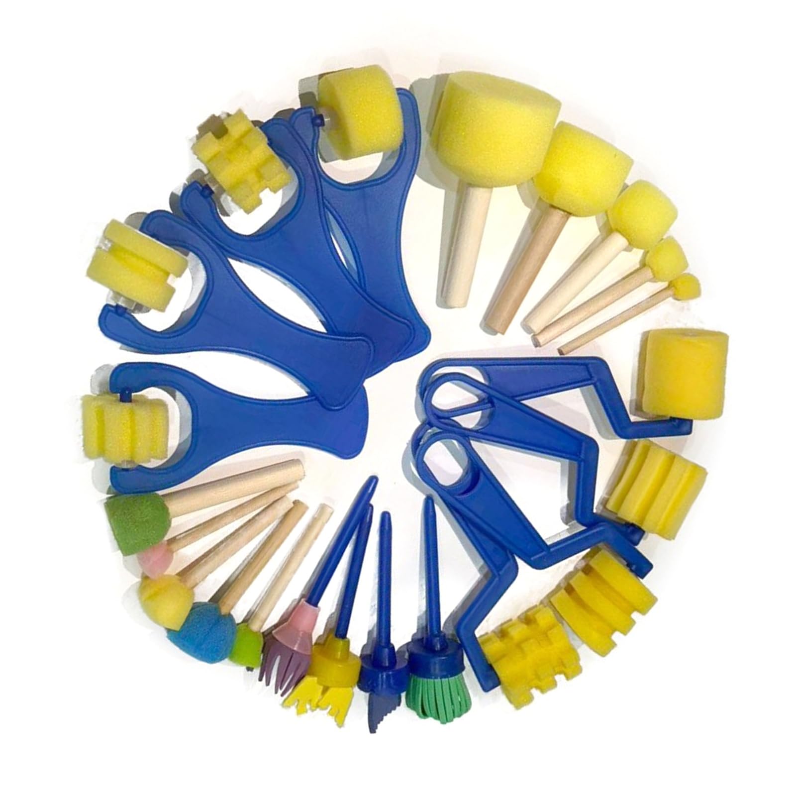 Educational Sponge Painting Stamper Set with/Wooden Handle for Toddler Early Learning Watercolor Painting Spongiform Stamping Brush Set