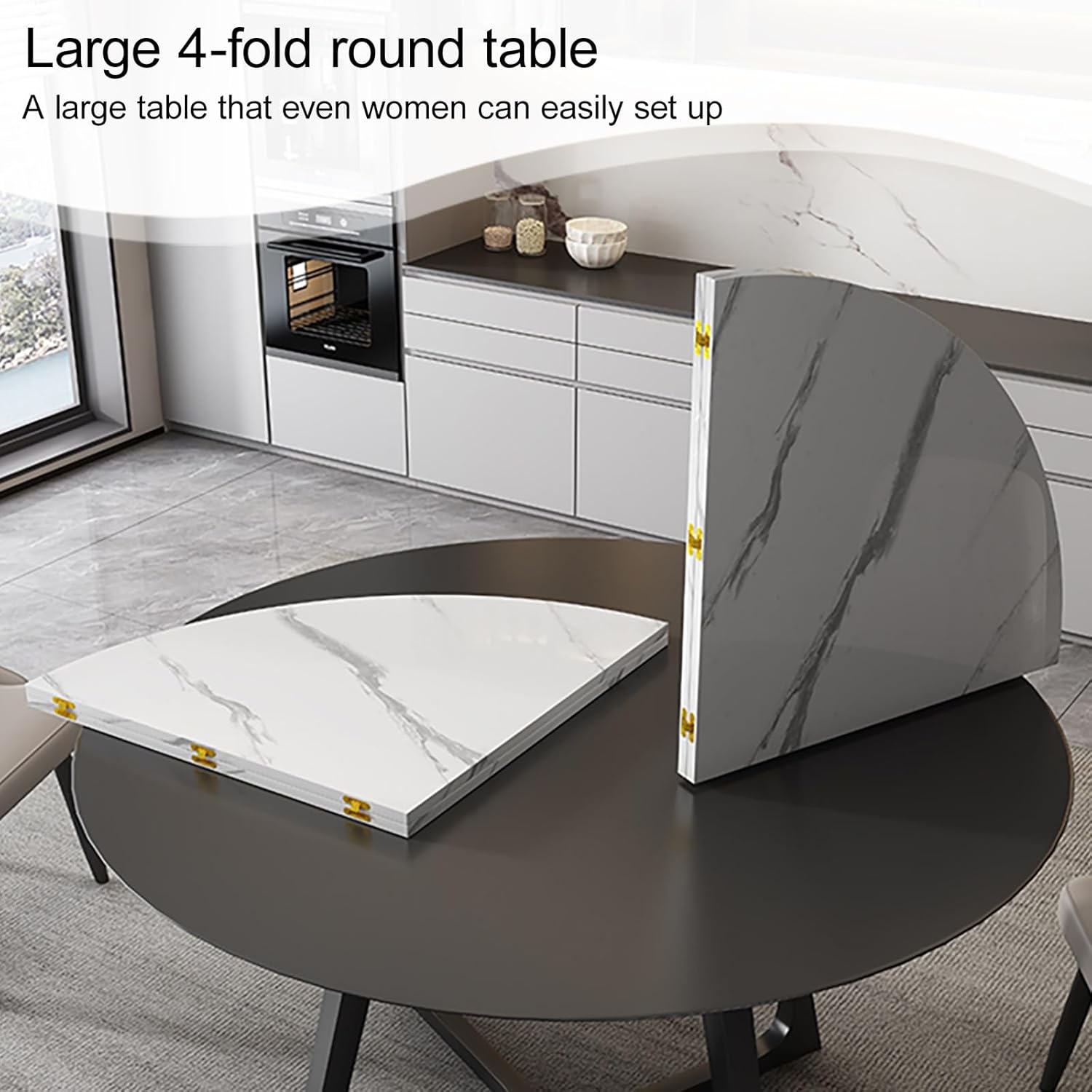 4-Point Foldable Round Table Top Space Saving, Large Wood Replace Table Top Extender Dining Tables, for Dining Home Backyard Wedding No Legs(White,140cm/55.1in)