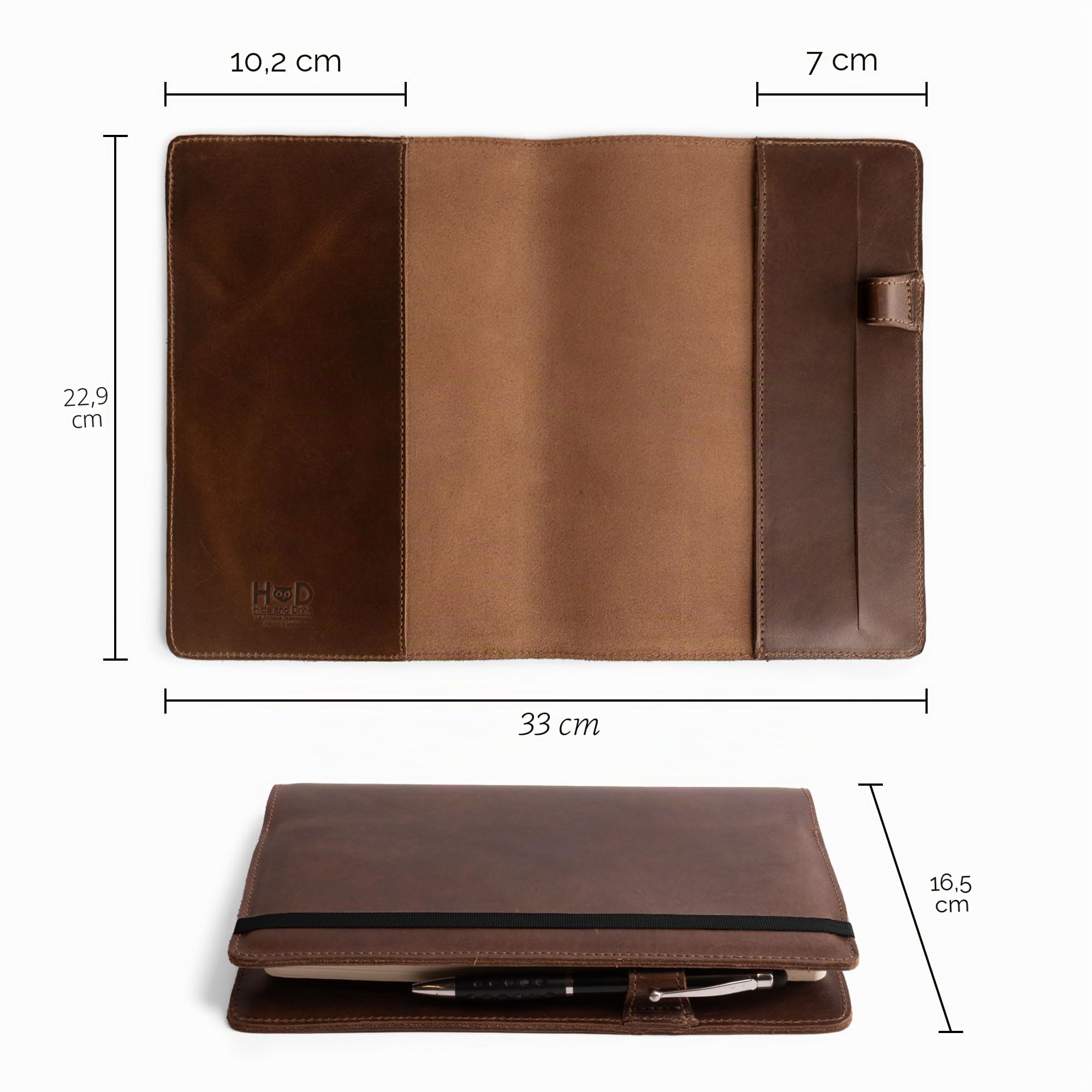 Hide & Drink, Schutzhülle für Hardcover Leuchtturm A5 (5,75 x 8,25 Zoll) Notebook, Schutzhülle für Journal, Personalplaner, Vollnarbenleder, handgemachtes Schreibzubehör, Bourbon Brown