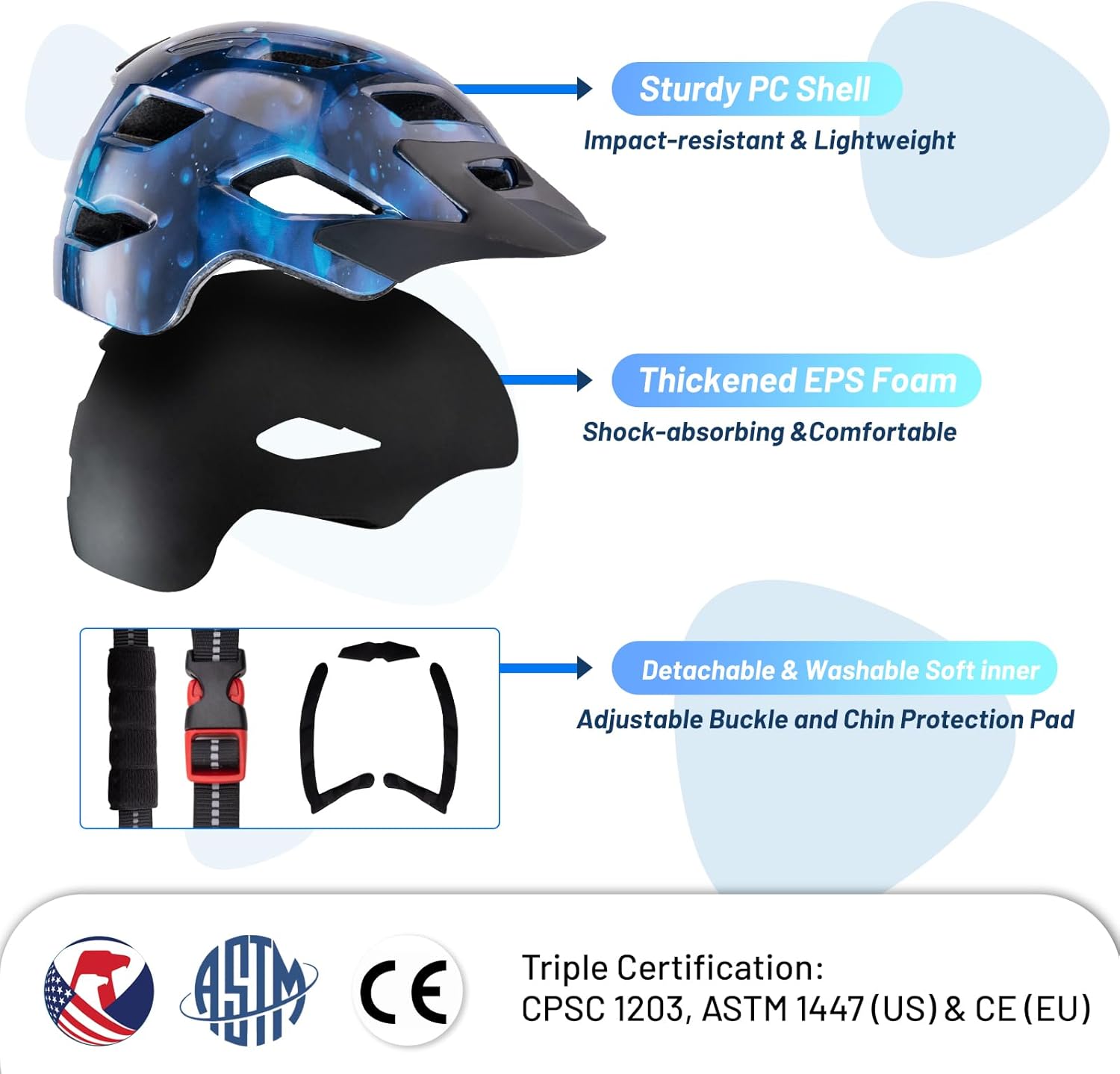 Kids Helmet, SIFVO Kids Bike Helmet Boys and Girls Bike Helmet with Cool Visor Helmet for Kids 5-14, Kids Bike Helmets Youth Bike Helmet Adjustable & Lightweight 50-57cm - Image 3