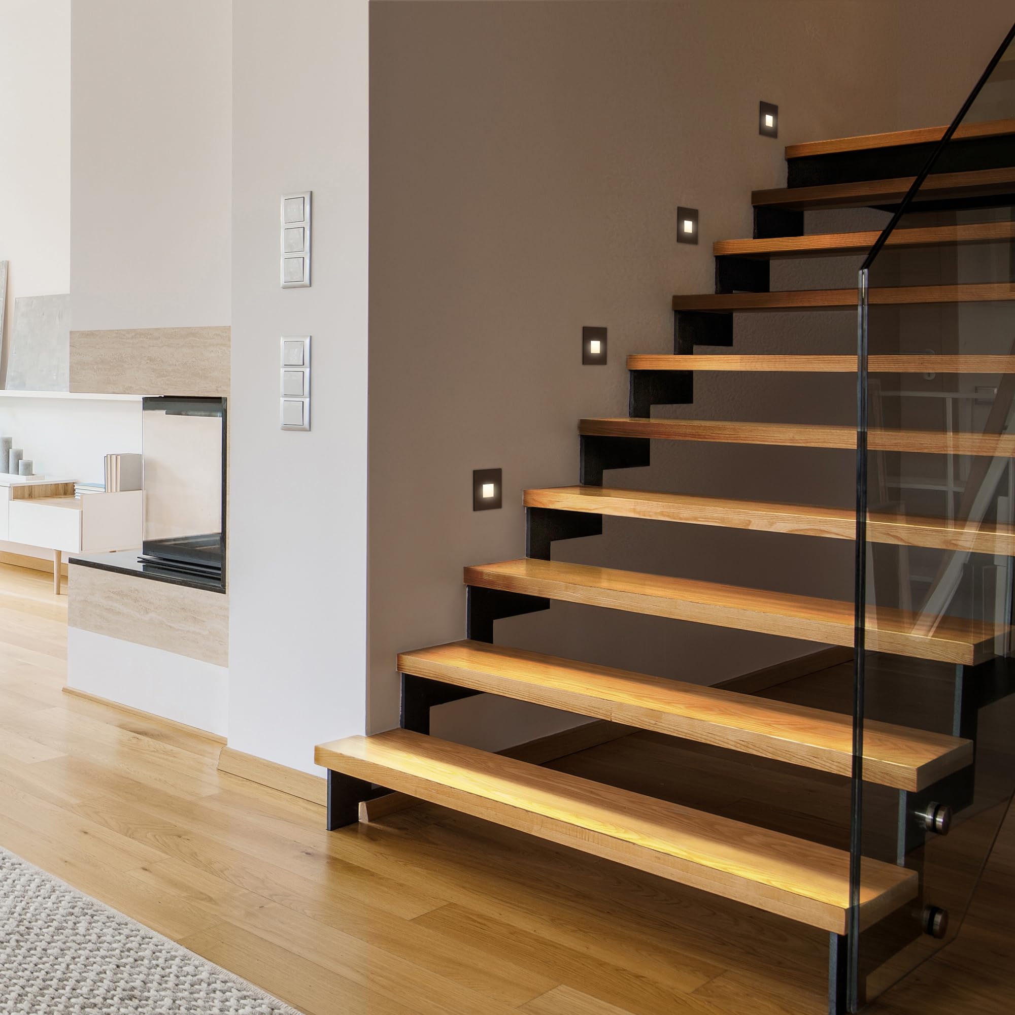 ledscom.de 4 LED Staircase Light/recessed wall Light FOW for Indoors and Outdoors Downlight, Angular, Anthracite, 85 x 85mm, Warm White - Image 4