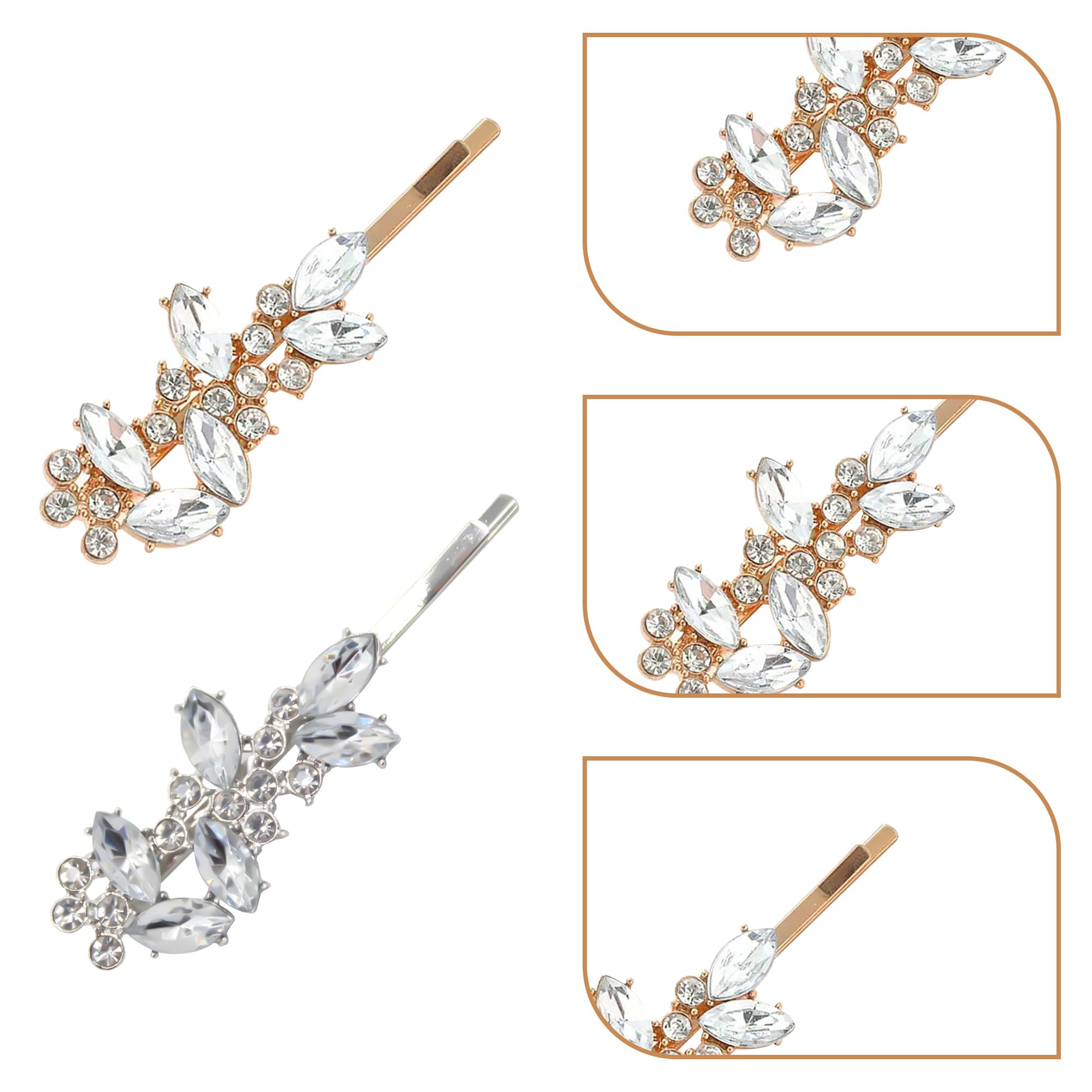 2PCS Diamante Hair Clips for Women Silver Bridal Hair Clips Gold Sparkly Wedding Faux Flower Hairpins Rhinestone Headpiece for Brides Bridesmaids Girls 1pcs Gold 1pcs Silver - Image 3