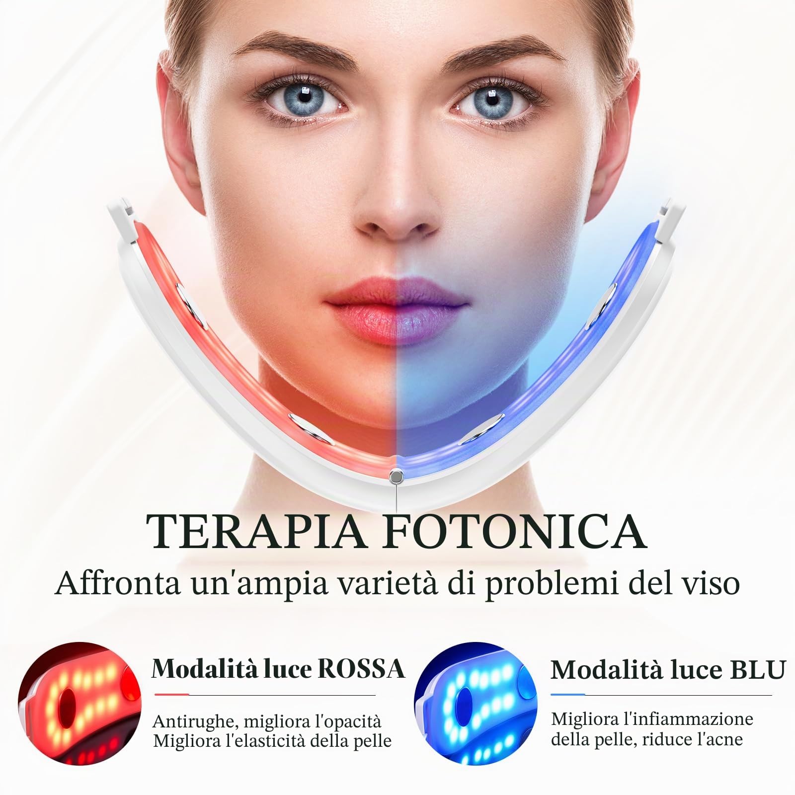 ANLAN Sollevamento del Collo V-Face, EMS Massaggiatore Facciale con Calore, Sollevamento e Raffermante con Fototerapia Rossa e Blu, 6 Modalità, Tipo-C (Bianco)