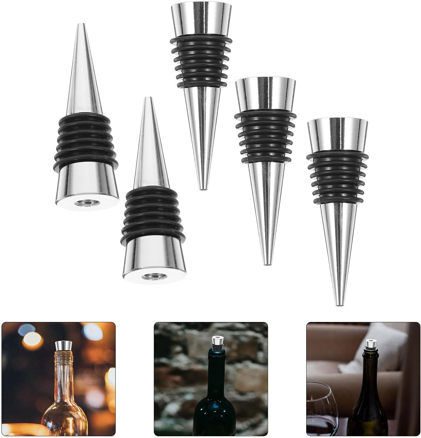 5pcs DIY Wine Stopper Silicone Zinc Alloy Inserts for Bar Party Xmas