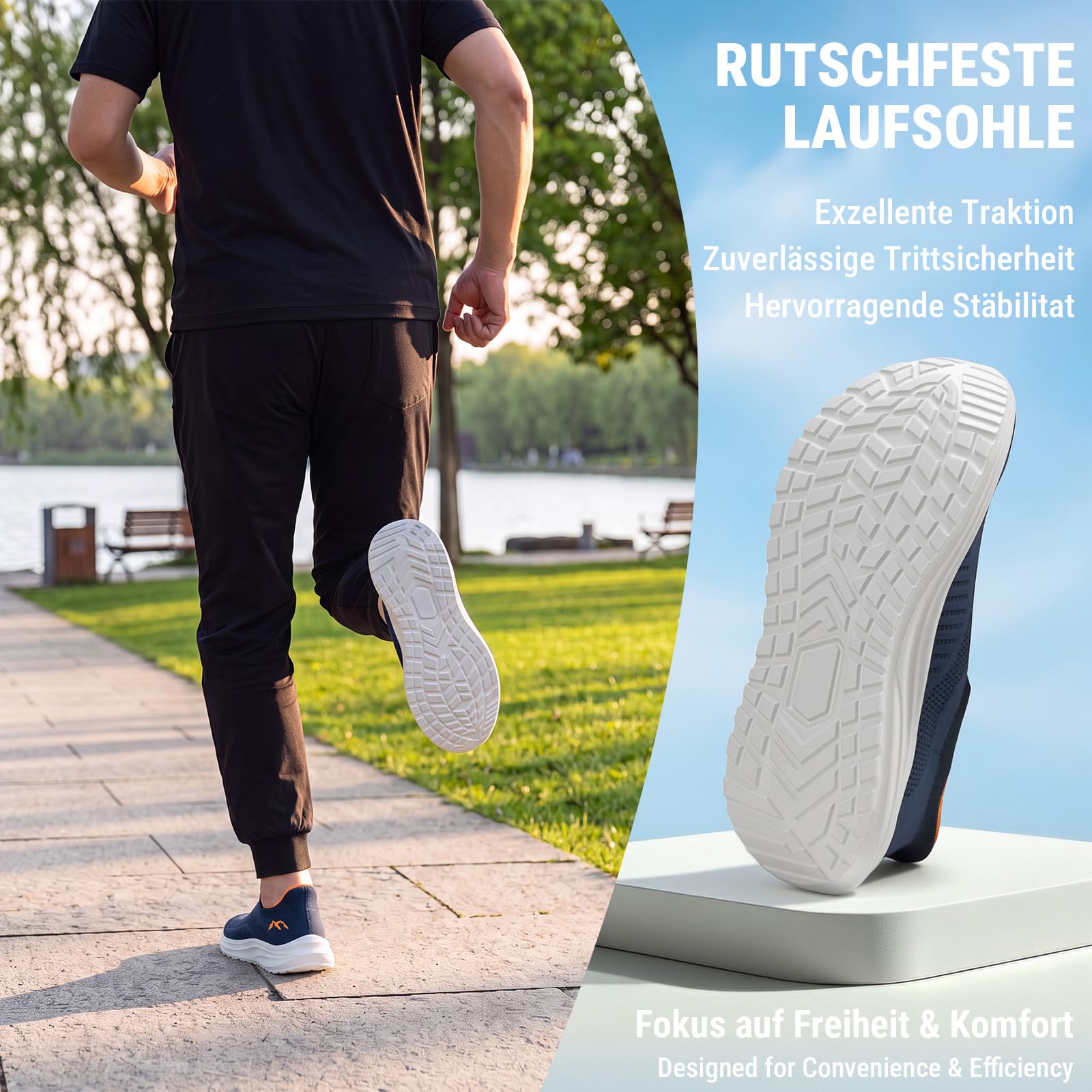 Sosenfer Herren Slip On Sneakers Breite Füße Hands-Free Walkingchuhe | Atmungsaktiv leichtgewichtig und bequem für Freizeit Walking Jogging und Alltagmit Mesh Outdoor Sportschuhe