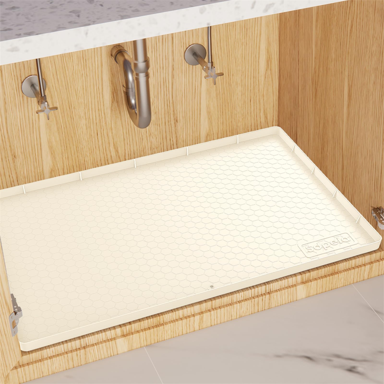 Sdpeia Under Sink Mat for Bathroom New Starry Mat Waterproof Shelf Liner 22 x 19 in Cabinet Liner for Kitchen Protects Cabinet from Leaks Flexible Drip Tray(Cream)