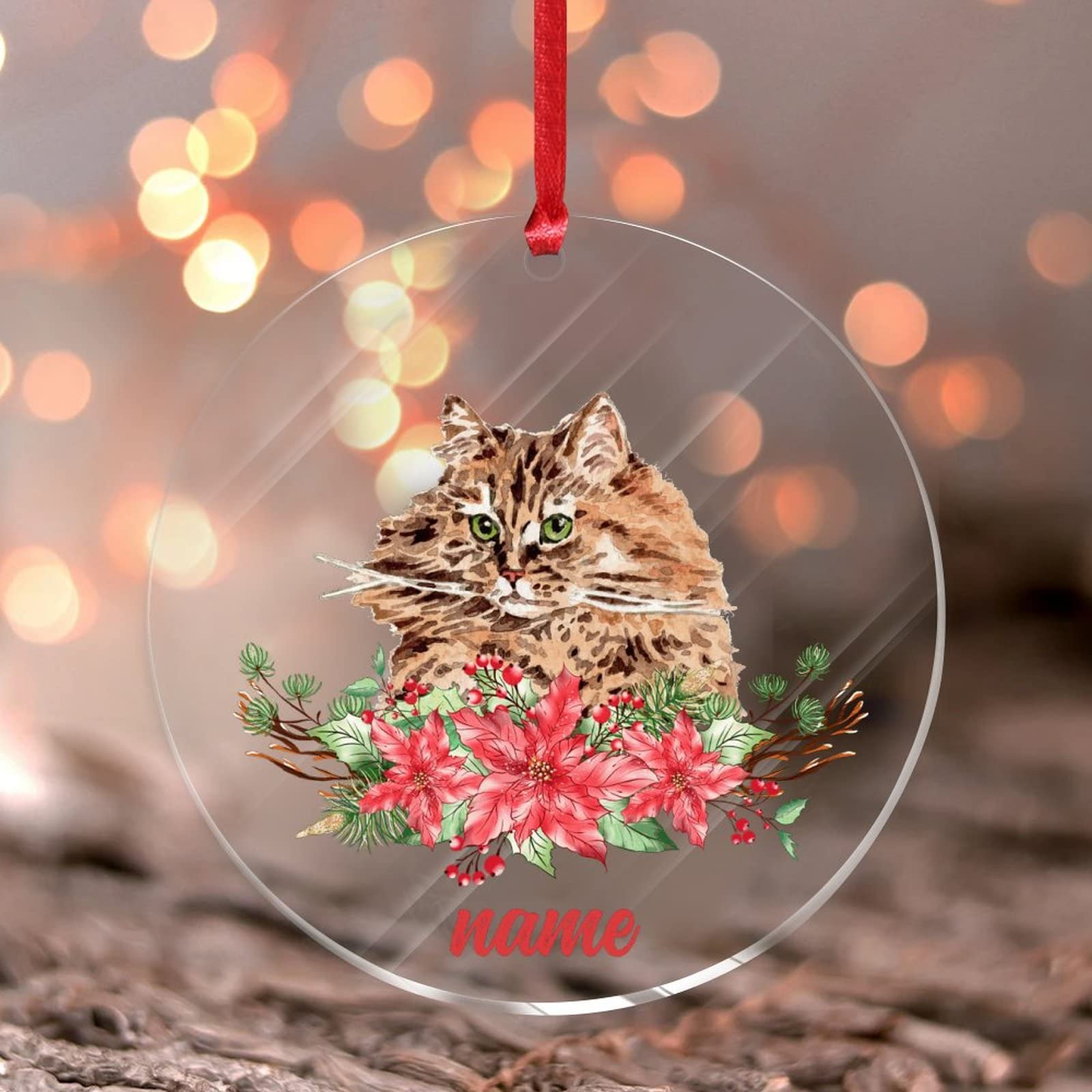 Adorno de árbol de Navidad personalizado para gatos, regalo para mascotas, adorno de Navidad, decoración interior para el hogar, elegante, redondo, acrílico, para amigos, compañeros de trabajo,