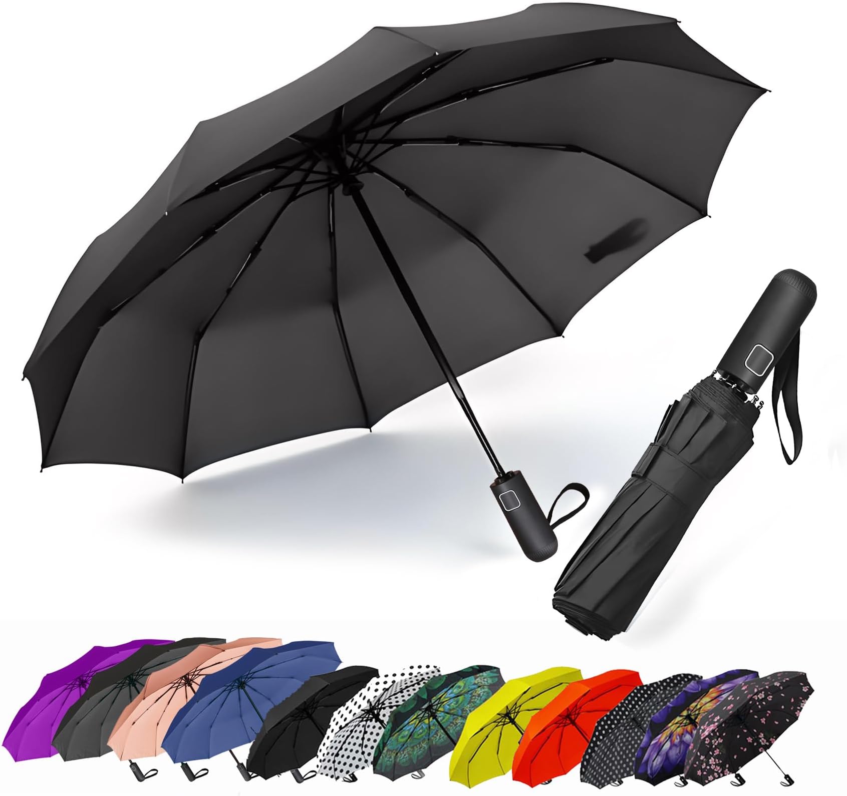 SIEPASA Windproof Travel Compact Umbrella-Automatic Umbrellas for Rain-Compact Folding Umbrella, Travel Umbrella Compact, Windproof Umbrellas for Men Women Teenage.(Black, 54 Inch)