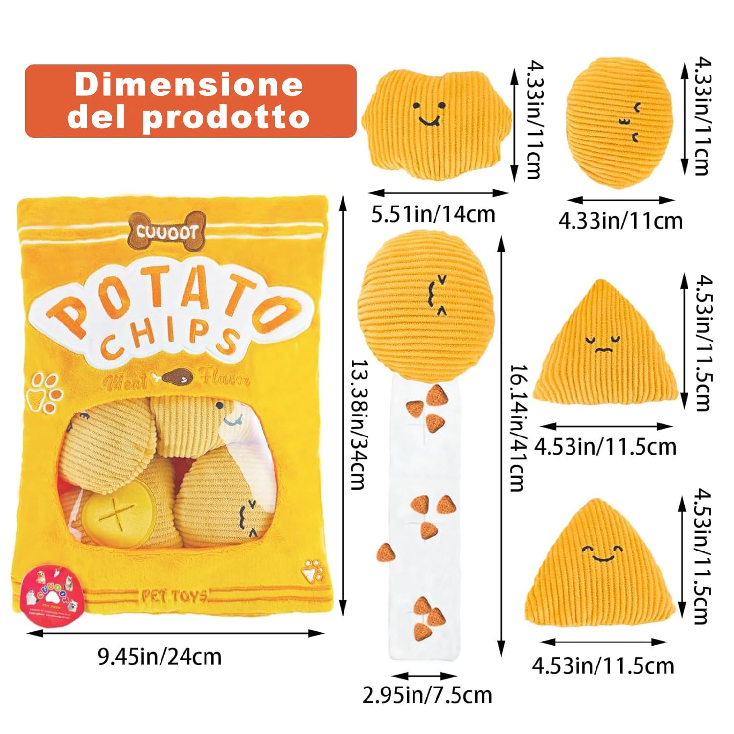 CUUOOTGiocattoli per cani Crinkly Squeaky Giocattoli per cani interattivi in peluche con puzzle di crocchette e arricchimento per cani di piccola media e grande taglia (Potato-chips-01)