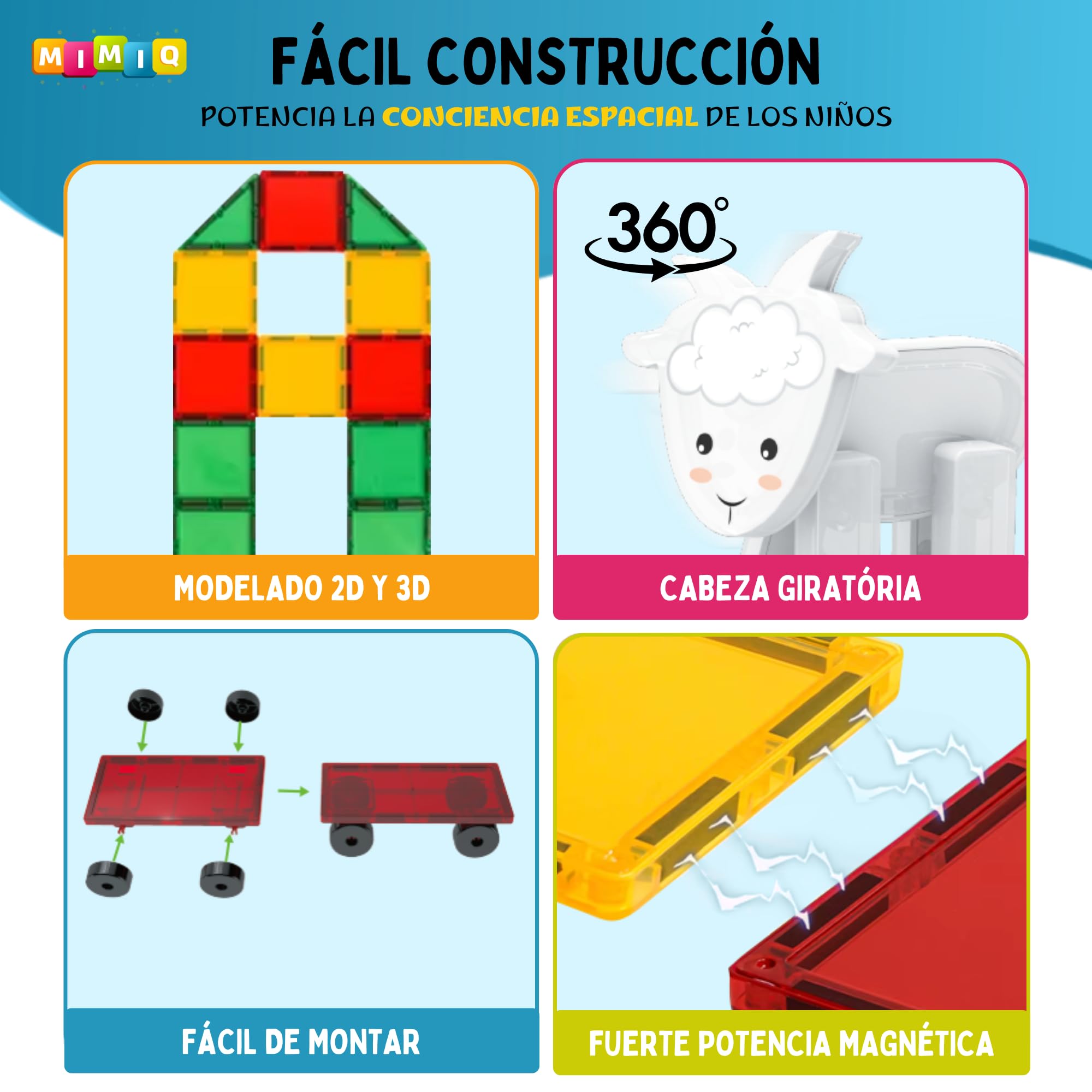 MIMIQ Bloques Magnéticos Granja Construcción Niños – 67 Piezas con 5 Animales y Camión Tractor – Juguete Montessori STEM Educativo, Regalo Niños y Niñas 3 4 5 6 7 Años