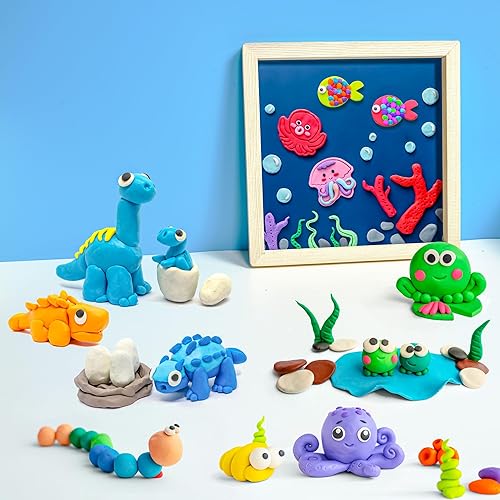 Miniatura 7 de Aclarastra Kit de arcilla de modelado Air Dry de 30 colores, juego de arcilla mágica de moldeo con herramienta de marco, regalo de manualidades para