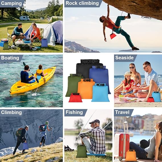 Waterproof Bag Pack of 6 Waterproof Storage Bags 1.5/2.5/3/3.5/5/8L Pack Sack Waterproof Ultralight Dry Bag Dry Bag for Drifting Swimming Snorkelling Camping Kayak Accessories