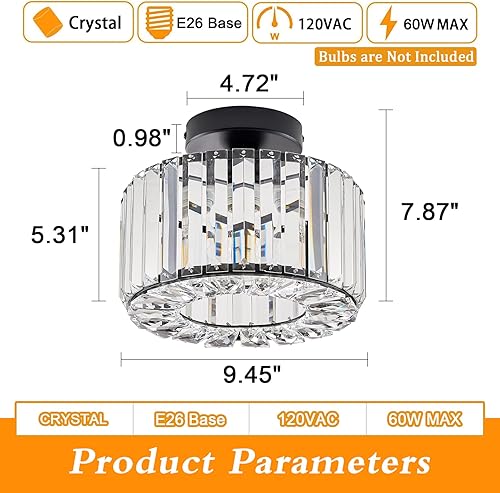 Miniatura 6 de BUXVRCS Lámpara de techo de cristal - Lámpara de techo semiempotrada moderna para pasillo, lámparas de montaje empotrado para cocina, dormitorio,