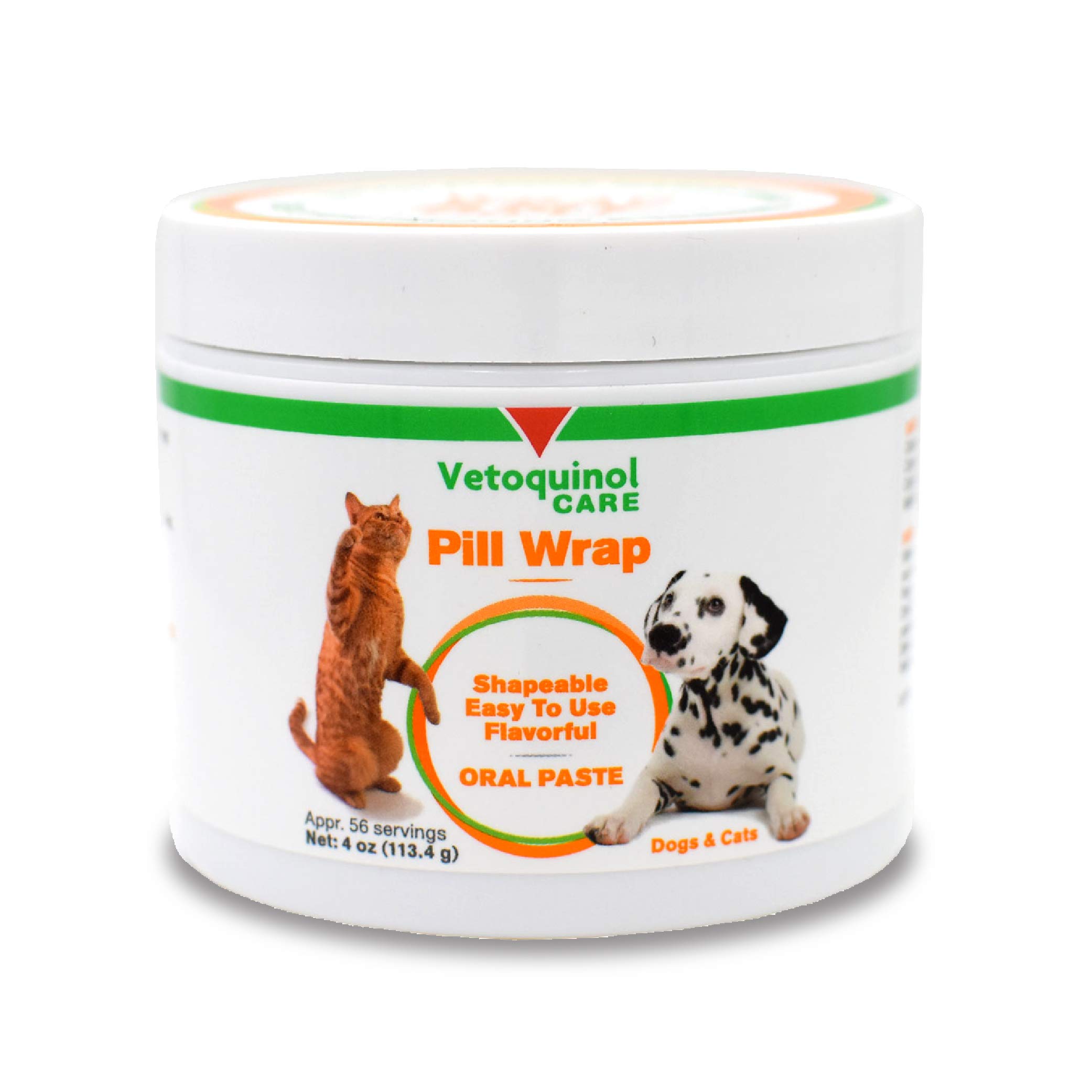 Vetoquinol Pill Wrap Treats for Dogs & Cats – 4oz, 56 servings – Hides Any Size, Shaped Pill – Moist, Flavorful & Shapeable Pill Pocket Paste – Easy-to-Swallow Masking Pill Pouch for Training & Treats