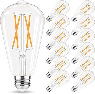 Edison Bulbs 60 watt LED Equivalent, Vintage Light Bulbs Non-Dimmable, 2700K Warm White, ST58 E26 LED Bulb, 90+ CRI, 6W 600LM, E26 Medium Base, Clear Glass, 12 Pack