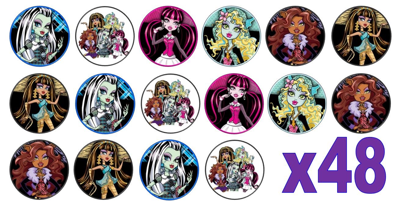 48 Monster School 3cm Mini Discs Edible Wafer Paper Disc Cupcake Toppers (NOT PRE CUT)
