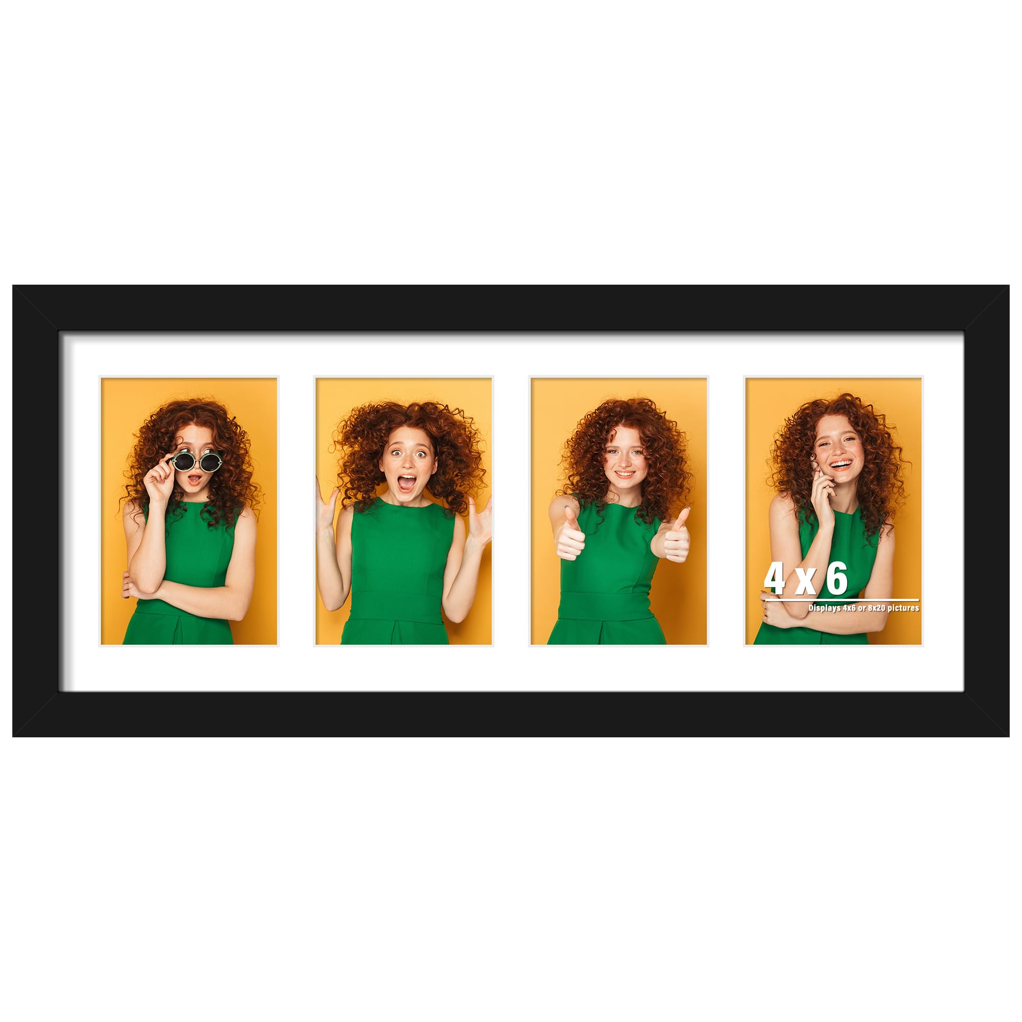DUENPY 8x20 Collage Picture Frames Display Four 4x6 Picture Collage Wall Decor Wall Hanging or Tabletop Black