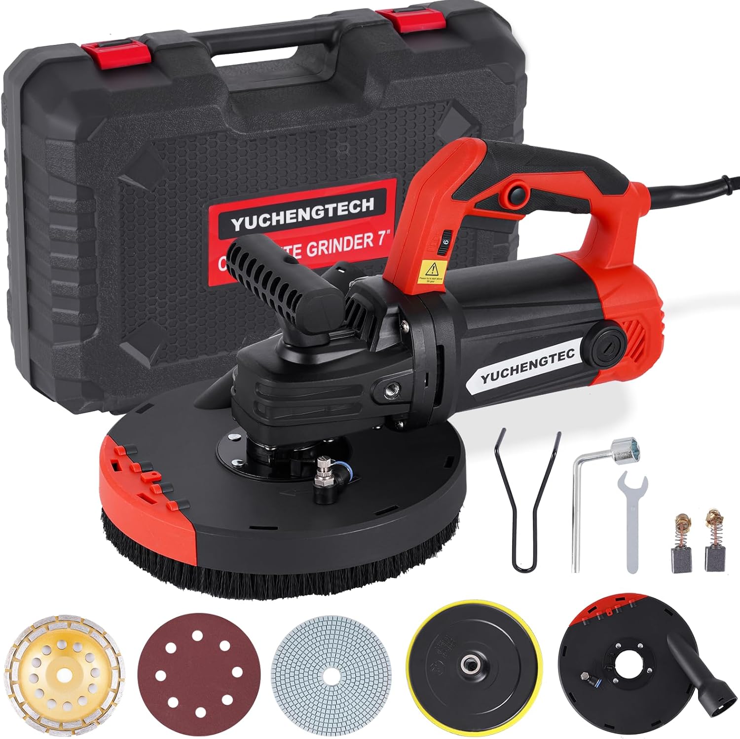7 Inch Concrete Grinder Set Concrete Surface Grinder 2200W 4800RPM Floor Grinder With Dust Extraction Shroud Storage Case 90° Seamless Sanding for Floor, Wall, Adhesive and Ceiling