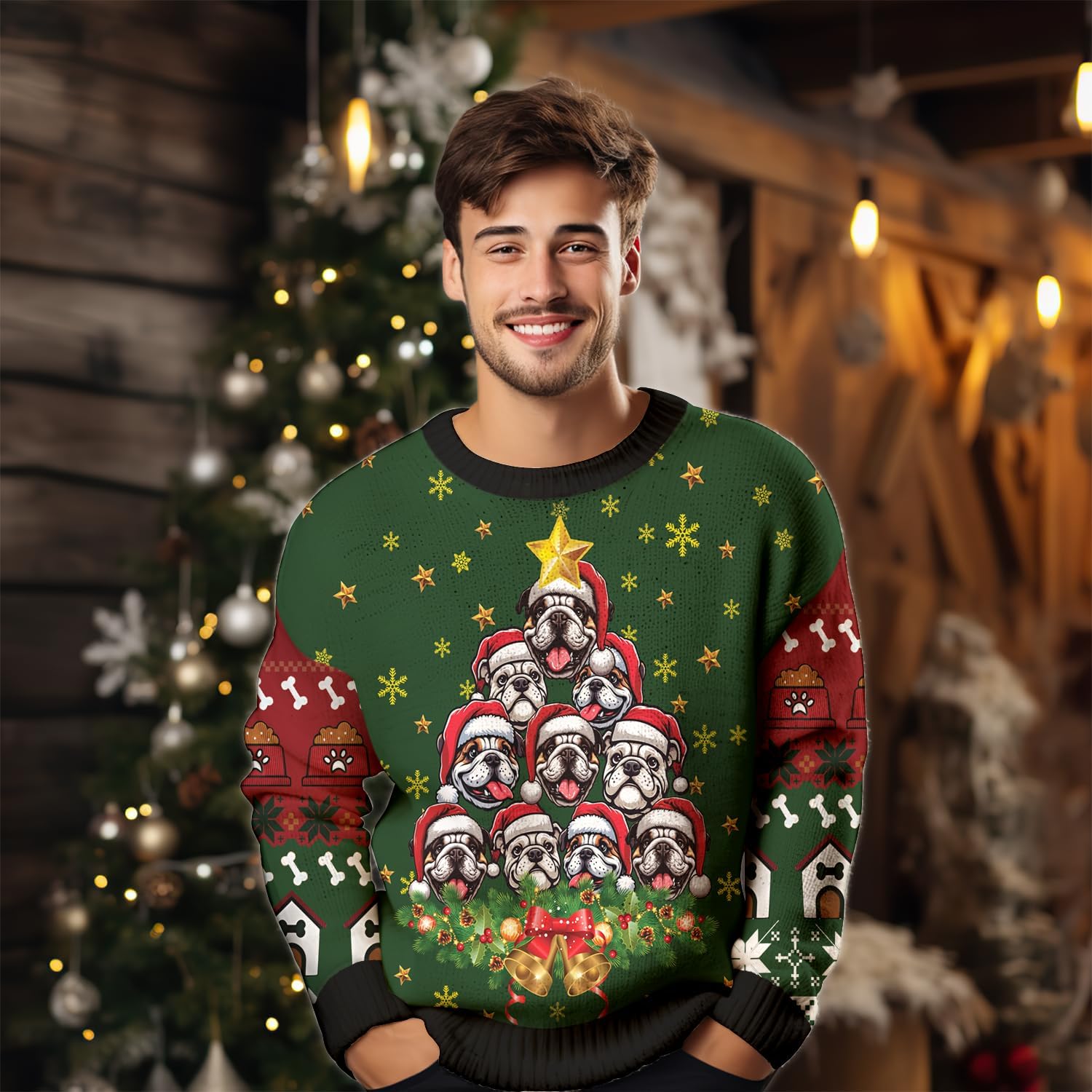 V-DECORPARKS Dog Christmas Tree Ugly Christmas Sweater for Women, Pet Mens Ugly Sweater Holiday Crew Neck Sweatshirt PA40 - Image 3