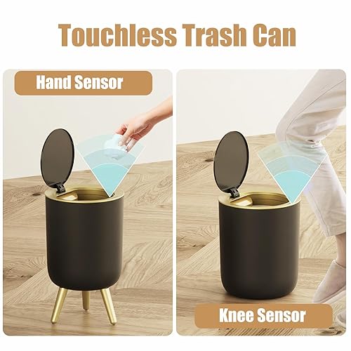 Miniatura 2 de Yatmung Bote de basura de baño sin contacto con tapa, cubo de basura con sensor de movimiento, cesta de basura para dormitorio, sala de estar,