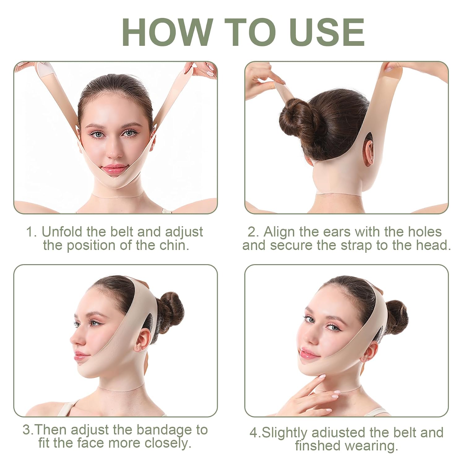 Face Strap Lifting Belt, Chin Up Reusable Double Chin Reducer, V-Shaped Face Lift (beige)
