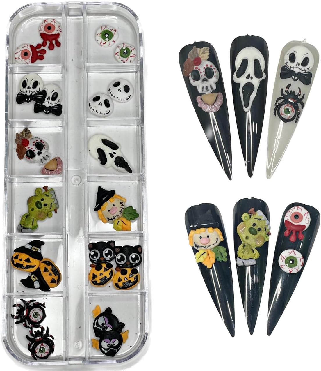Set 24Pcs 3D Acrylic Halloween Character Nail Art Charms Handmade by Acrylic Powder For Nails (Set Halloween 24Pcs)