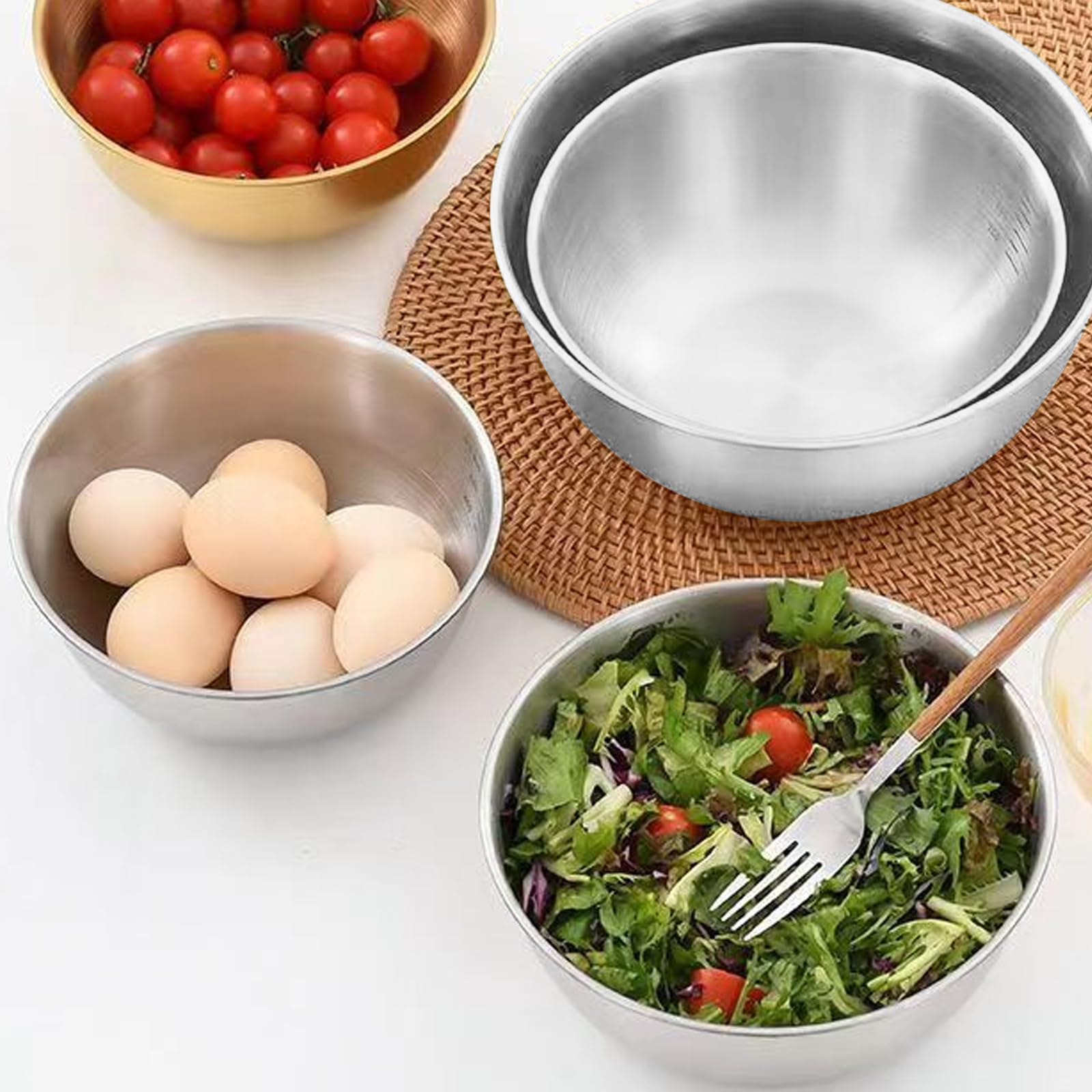 6 Stück Edelstahl Rührschüsseln 17cm - Stapelbar & Spülmaschinenfest