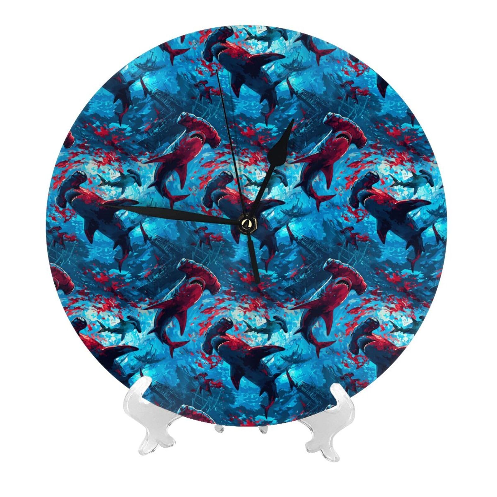 Horloge murale silencieuse requin marteau déco design sans tic-tac