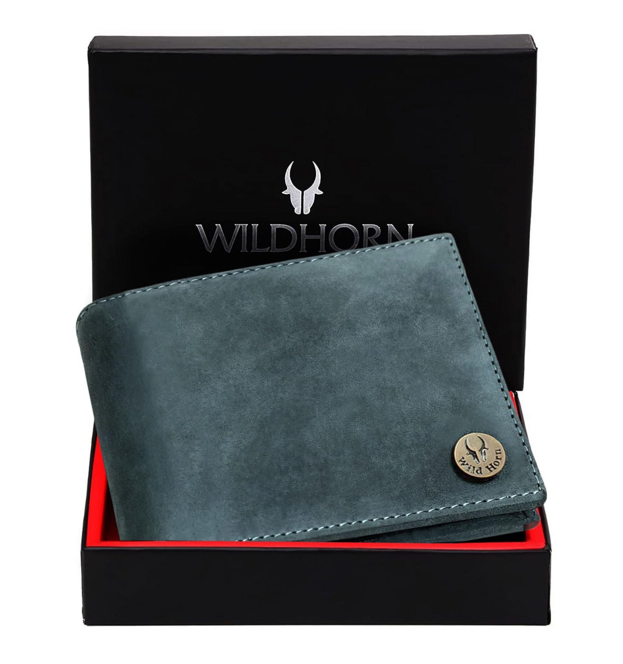 WildHorn Men Leather RFID Protected Wallet, Blue