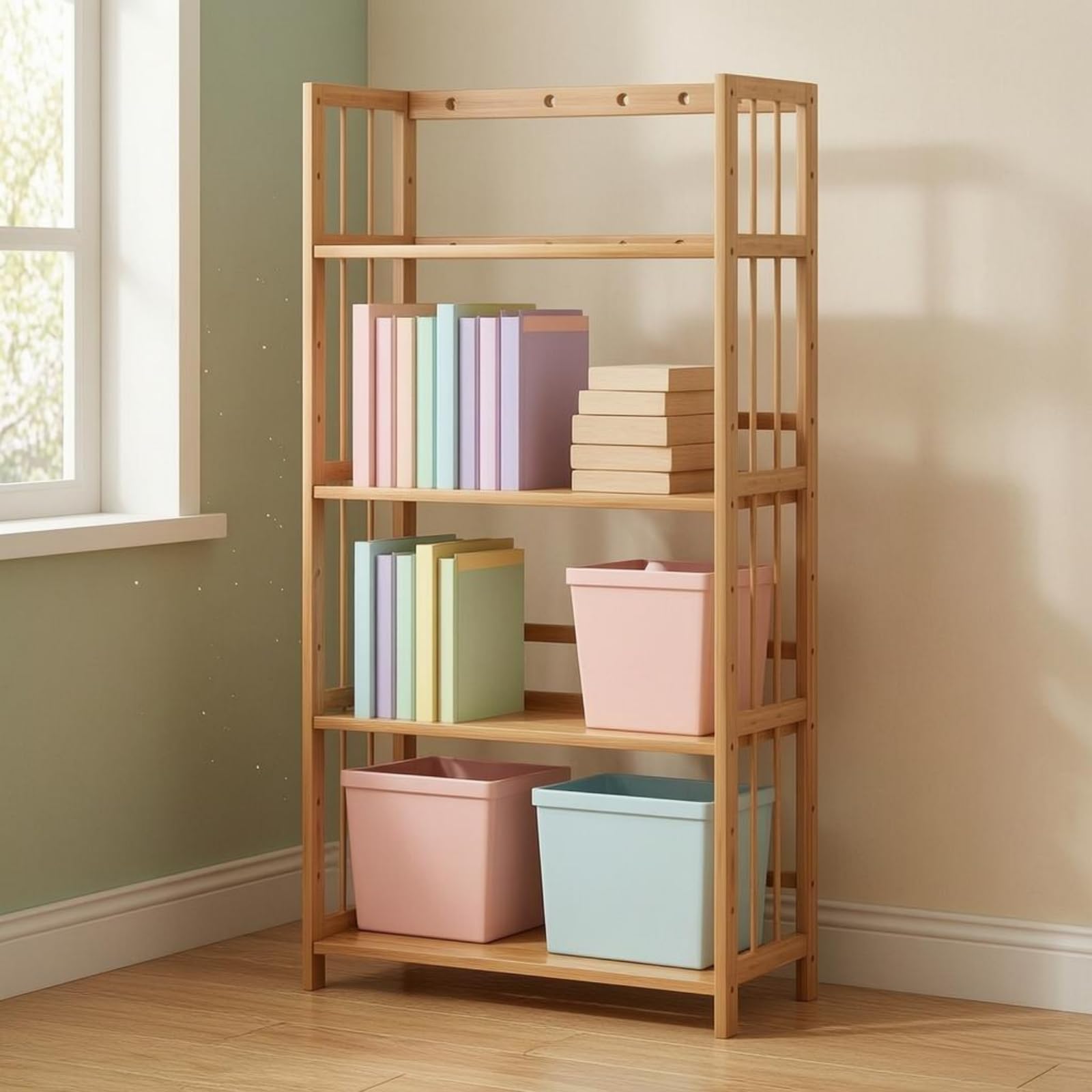 F Fityle Estantería de Bambú de Niveles Librería Estante Organizador Mueble de Almacenamiento con Laterales Ranurados y Altura de Regulable Adecuada para, style to 5