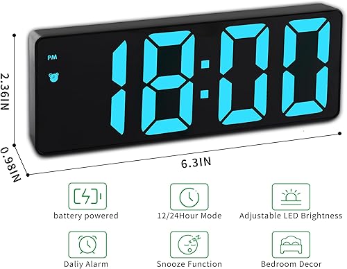 Miniatura 5 de IOJBKI Reloj despertador digital para dormitorio, superficie de espejo, relojes electrónicos LED, brillo ajustable, modelo de repetición, control de