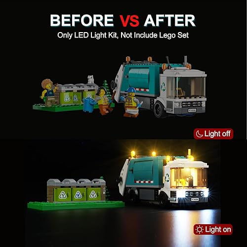 Miniatura 3 de Rorliny Kit de luz LED para camión de reciclaje Lego City 60386, kit de iluminación creativa compatible con Lego 60386 (solo luces, sin juego de