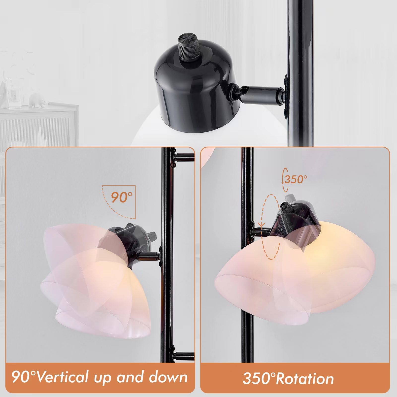 Lámpara de pie moderna de árbol para sala de estar, dormitorio, lámparas de pie de poste alto con 3 cabezales giratorios ajustables para oficina, esquina de decoración, lectura en interiores, 3 3