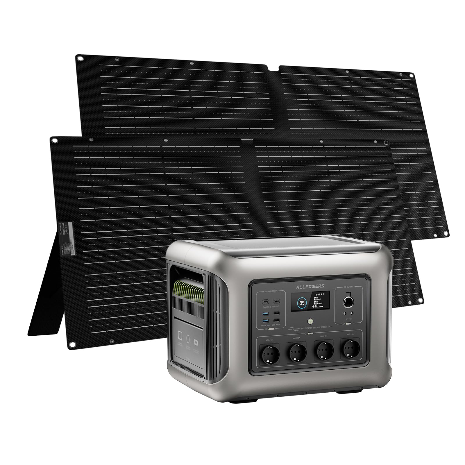 ALLPOWERS Générateur solaire R2500 V2, 2500 W en crête, station d'alimentation avec 2 panneaux solaires de 100 W, charge super rapide de 2000 W, alimentation mobile pour la maison, le camping, le