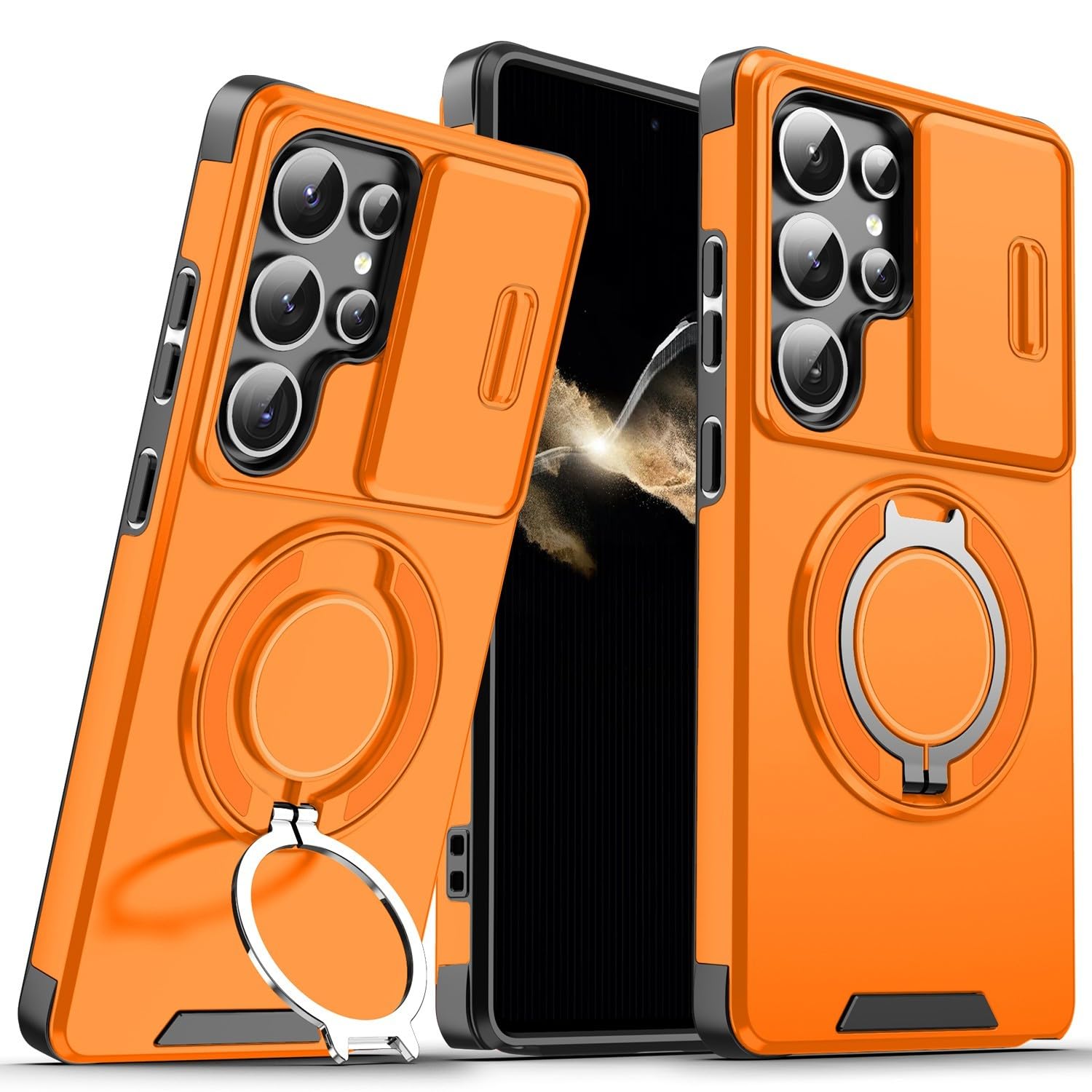 Generic Coque compatible avec Samsung Galaxy S23 FE (couleur : orange) coque rigide en silicone avec anneau de support de qualité supérieure