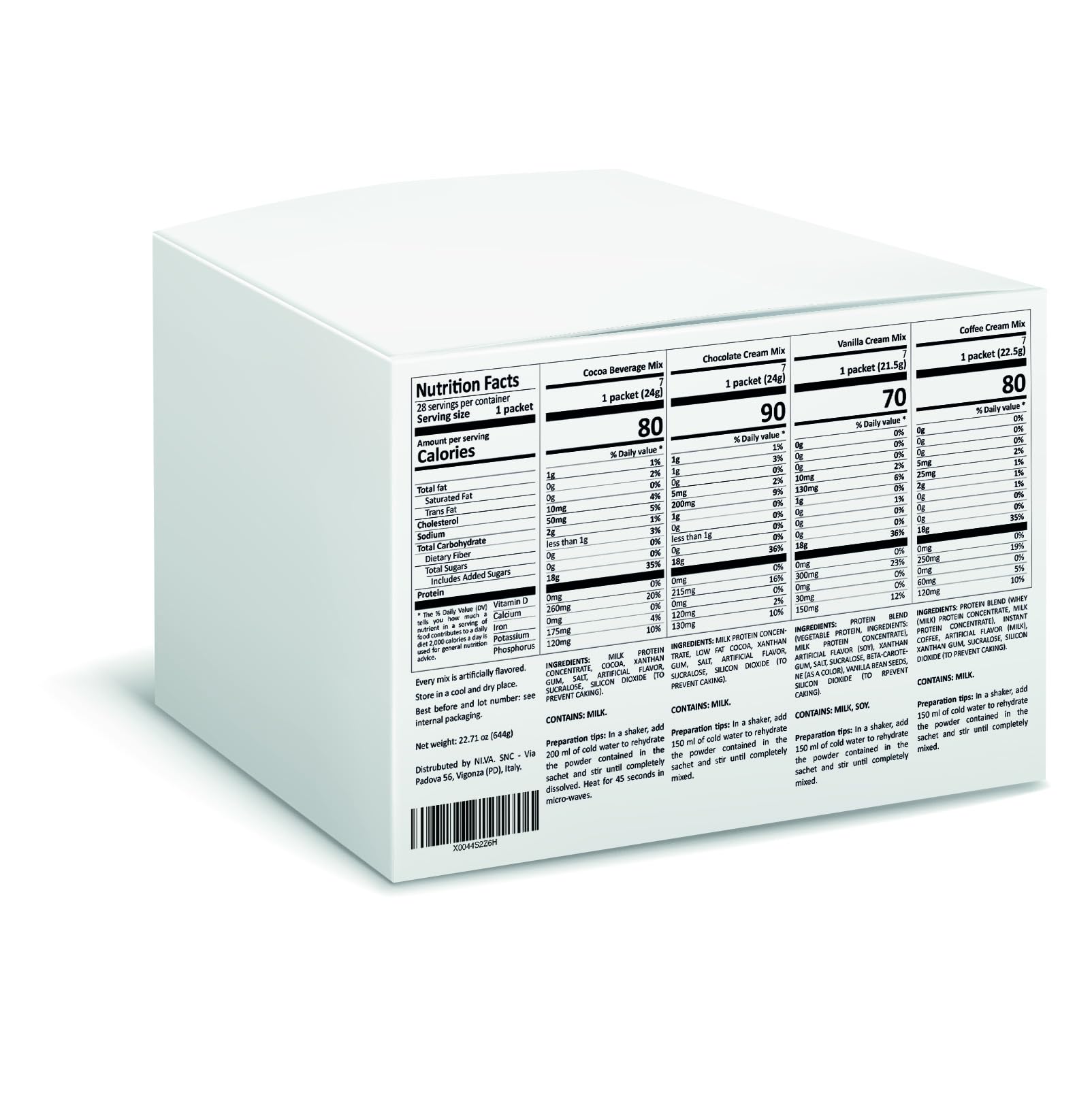 Alimentos proteicos Line@diet en una caja completa para 7 días: opción DULCE = 28 preparados proteicos (bolsas de proteínas) sin carbohidratos ni azúcar.